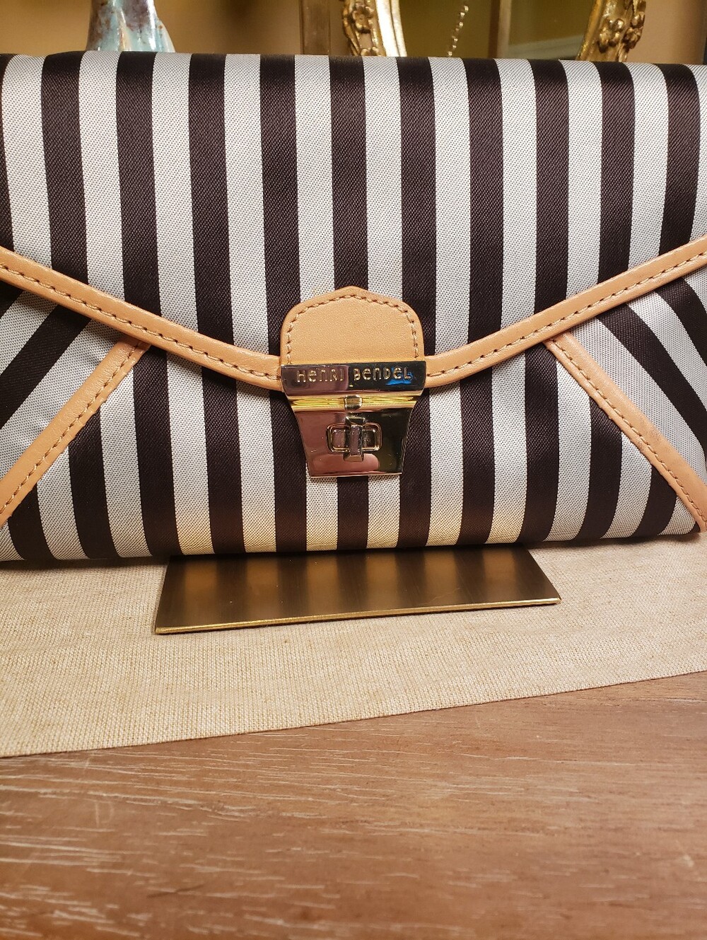 henri bendel Signature West 57 Striped Chain Crossbody w/ Tan Leather Trim NWT! - Picture 5 of 10